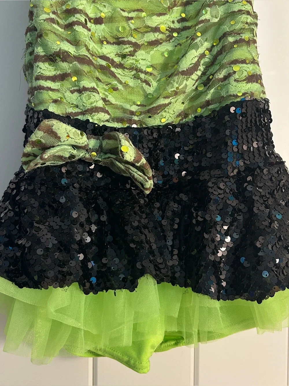 Weissman Girls Neon Zebra Sequin Dance Costume LC large child Halloween dress up
